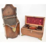 A 19th century mahogany serpentine front knife box, lacking interior, 40 cm high, and a 19th century