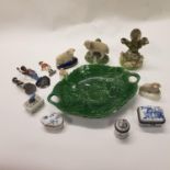 A 19th century Staffordshire sheep, other ceramics and two pictures (qty)