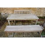 A teak garden bench, 130 cm wide, a table and a bench (3)