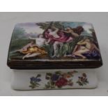 A Continental enamel box and cover, decorated a classical scene with nudes, 7 cm wide See images