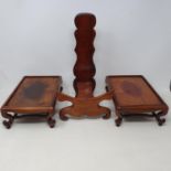 A pair of Chinese hardwood low stands, on cabriole legs joined by stretchers, 25 cm wide x 8 cm