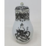 A Chinese export porcelain jug and cover, of baluster form decorated en grisaille with a European