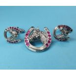 A pair of modern silver coloured metal horseshoe cufflinks, a matching tie brooch (3) Report by JS