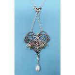 A modern silver plique-a-jour pixie necklace set