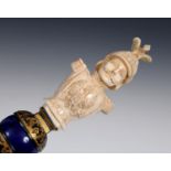 An important late 19th century Prussian marriage presentation cane, with a finely carved ivory