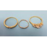 Three 14ct gold dress rings, 7.2 g (all in)