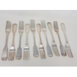 A set of ten George IV silver fiddle pattern table forks, Dublin 1827, 22.4 ozt