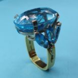 A 1970's 18ct gold and blue stone ring, maker's mark IRB width of stone 3 cm