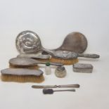 Assorted silver backed dressing table items, and other items