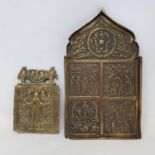 A 19th century Russian brass icon, 8.5 cm high and another, 16 cm high