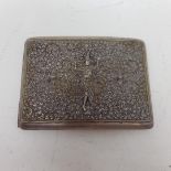 A Burmese silver coloured metal cigarette case, 11 cm wide