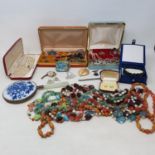 A pair paste set hoop earrings, and assorted costume jewellery (box)