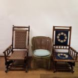 An early 20th century walnut American style rocking chair, another, and a painted tub chair (3)