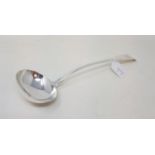 A 19th century silver fiddle pattern soup ladle, initialled, London 1826, 7.3 ozt