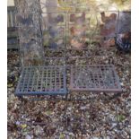 A pair of metal folding garden chairs, decorated chickens (2)