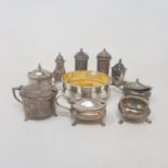 A silver mounted wine coaster, Sheffield 2000, and assorted silver condiments