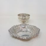 A silver pedestal sugar bowl, embossed floral swags, London 1899, and a pierced silver bon bon dish,