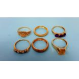 Six 9ct gold dress rings, 13.9 g (all in)