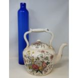 A 19th century teapot, a pair of blue glass vases, and other items (3 boxes)