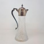 A cut glass claret jug, with silver mounts, Sheffield 1988, 30 cm high