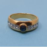 A 9ct gold, sapphire and diamond ring, ring size approx. R½