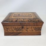 A 19th century Tunbridge ware box, top Hever Castle surrounded by floral border, lacking interior,