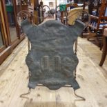 An Arts and Crafts style copper and wrought iron fire screen, various other metalwares (3 boxes)