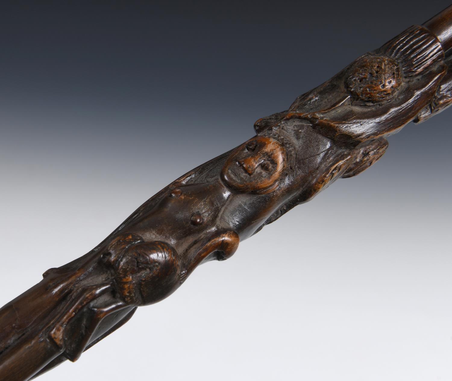 A 19th century folk art walking stick, the handle carved in the form of a talon gripping an egg, - Image 3 of 12