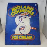 A mid 20th century enamel Midland county's ice cream sign, 9ct gold ring set three white stones,