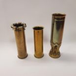 Three trench art brass vases, and various other shell cases (box) The tallest 42 cm