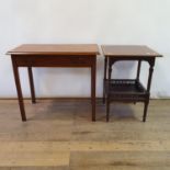 An early 20th century mahogany and satinwood crossbanded side table, on square supports united