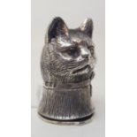 A modern silver coloured metal novelty vesta, in the form of a cat, 4 cm high Report by JS Note: