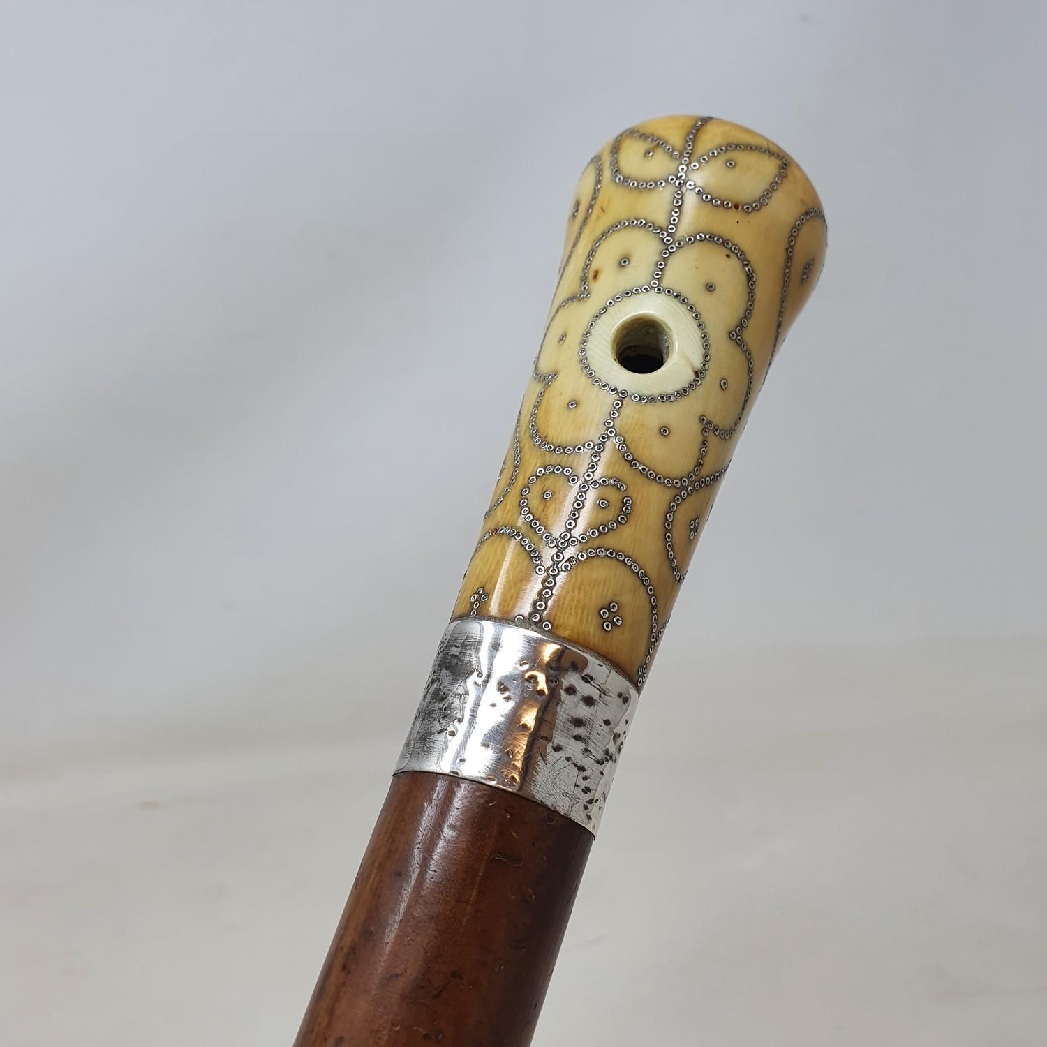 A late 17th/early 18th century walking stick, with a carved ivory pique decorated handle, on a - Image 6 of 8