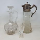 A silver plated and cut glass claret jug, and various glass (3 boxes)