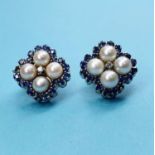 A pair of 19th century sapphire, pearl and diamond earrings