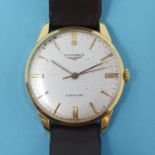 A gentleman's 18ct gold Longines automatic wristwatch, with centre seconds and baton indices Yes