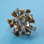 A 1970's 18ct gold and diamond ring, ring size J½