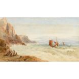 William Bennett (1811-1871), seascape with boats and figures, watercolour, signed and dated 1860, 32
