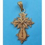 An Eastern yellow metal cross pendant, 4 g