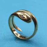 An 18ct gold and diamond snake ring, ring size approx. J½ 6.3g (all in) no major faults found, light