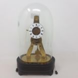 A 19th century skeleton clock, with repeat, in glass dome, 28 cm high No Key, we have not had tis