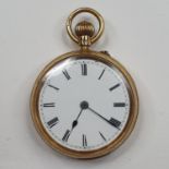 A lady's 18ct gold open face pocket watch Engraving on back plate deep, movement not running, 48g