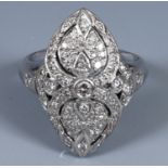 An 18ct white gold and diamond Art Deco style panel ring, ring size L