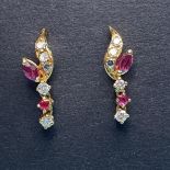 A pair of gold, ruby and diamond earrings