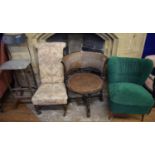 A 19th century prie dieu chair, an oak tub chair, and two other chairs (4)