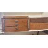 An early 20th century mahogany canteen box, 50 cm wide, two other canteen boxes, and various