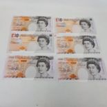 A £10 banknote, Page, C16 393280, and eight other £10 banknotes (9)