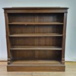 An early 20th century oak open bookcase, on a plinth base, 116 cm wide