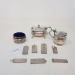 Seven silver necklace ingots, all 1977 and three silver condiments, 9.2 ozt