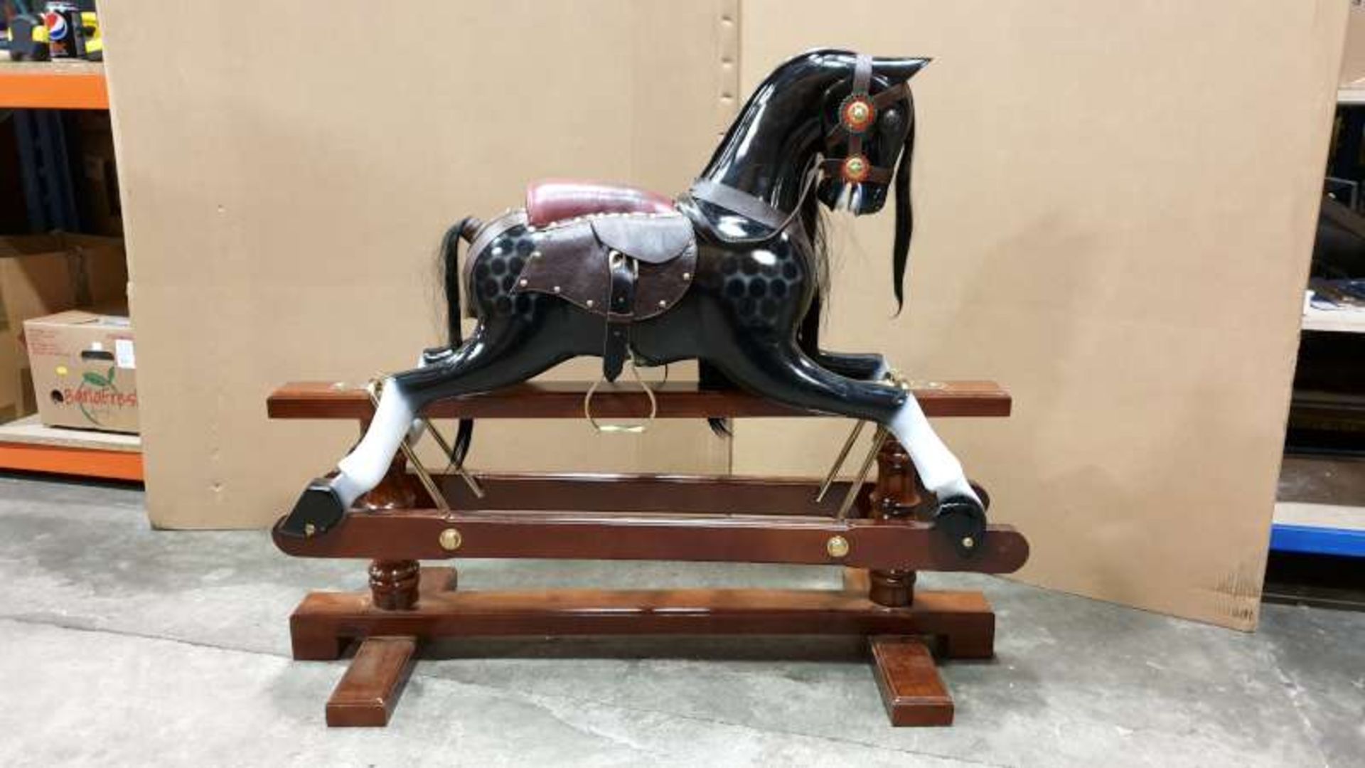 BRAND NEW SOLID MAHOGANY WOODEN BLACK ROCKING HORSE 110CM X 90CM X 45CM RRP £1000